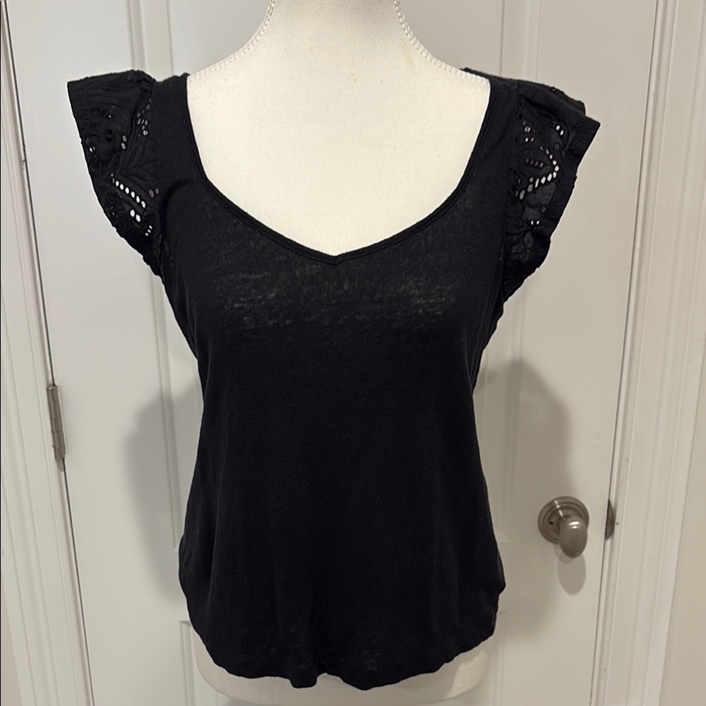 PAIGE Black Ruffled Cap Sleeve Blouse